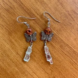 Skull butterfly dangle earrings